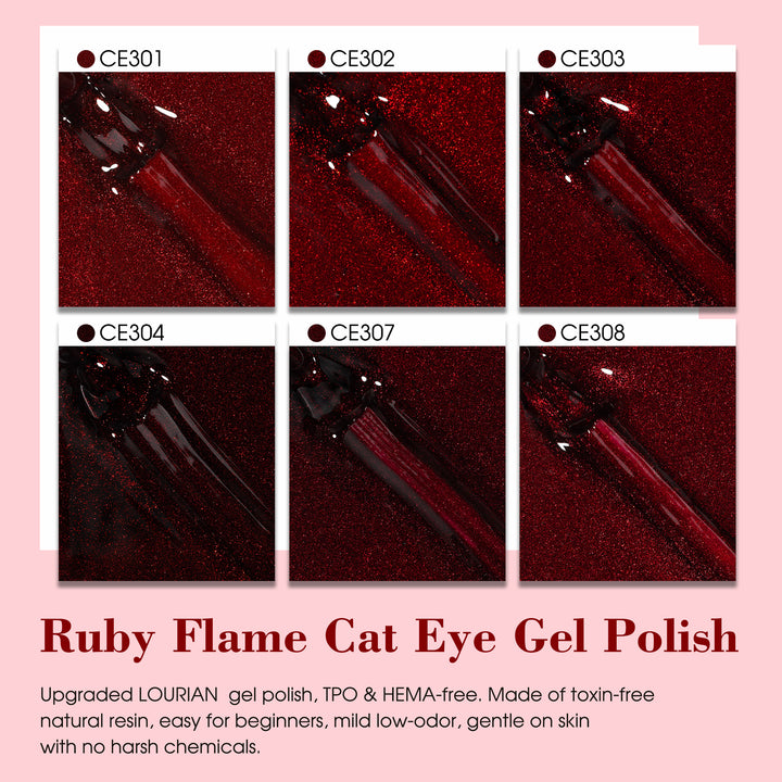 LOURIAN 6 * 18ml Ruby Red Cat Eye Gel Set