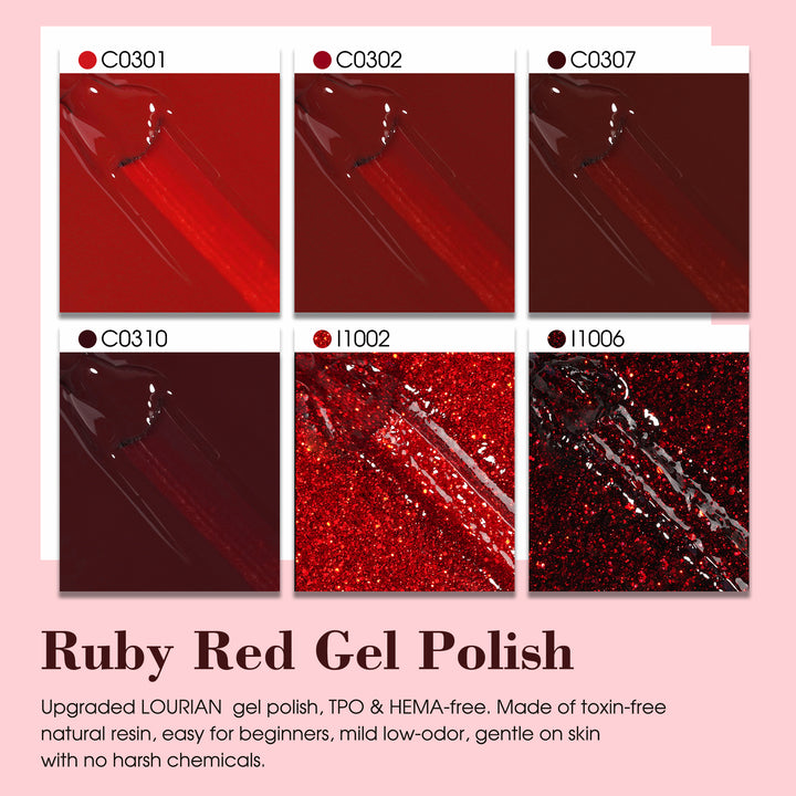 LOURIAN 6 * 18ml Ruby Red Gel Polish Set